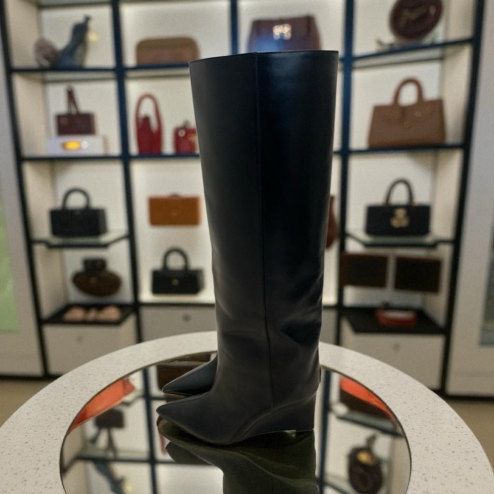 JIMMY CHOO Blake 85 logo-appliquéd leather wedge knee boots Size 36.5 - Picture 3 of 9